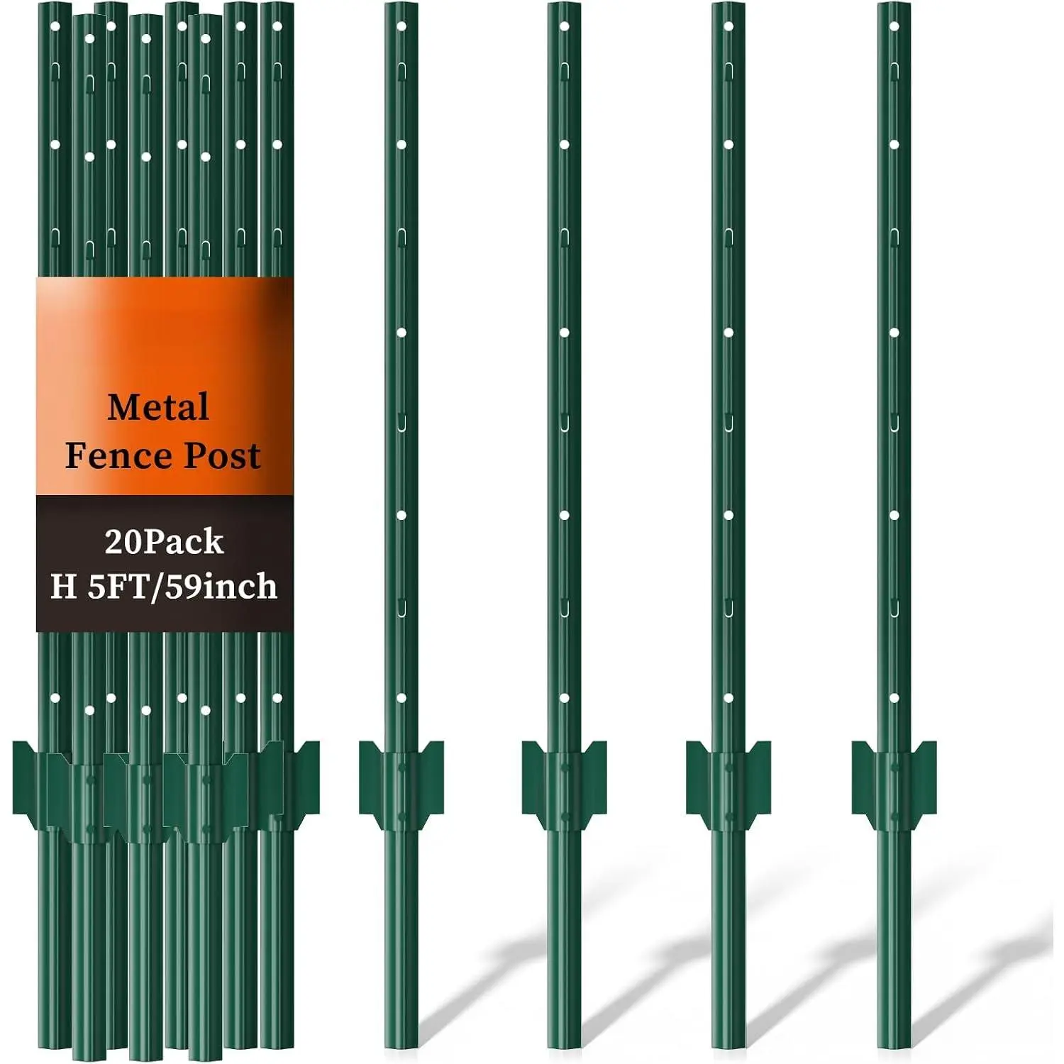 Synthetic Metal U-Shaped Outdoor Wire Support Garden Fence Posts - Heavy-Duty, 3 FT Green for Wire Fencing