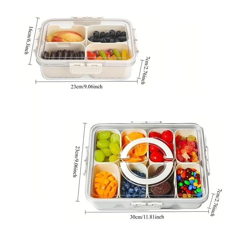 4/8 Compartment Transparent Snack Box with Lid & Handle, Plastic Kitchen Sealed Container, Portable Food Organizer for Lunch, Travel, Camping, Plastic Food Containers, Food Storage, Clear Container