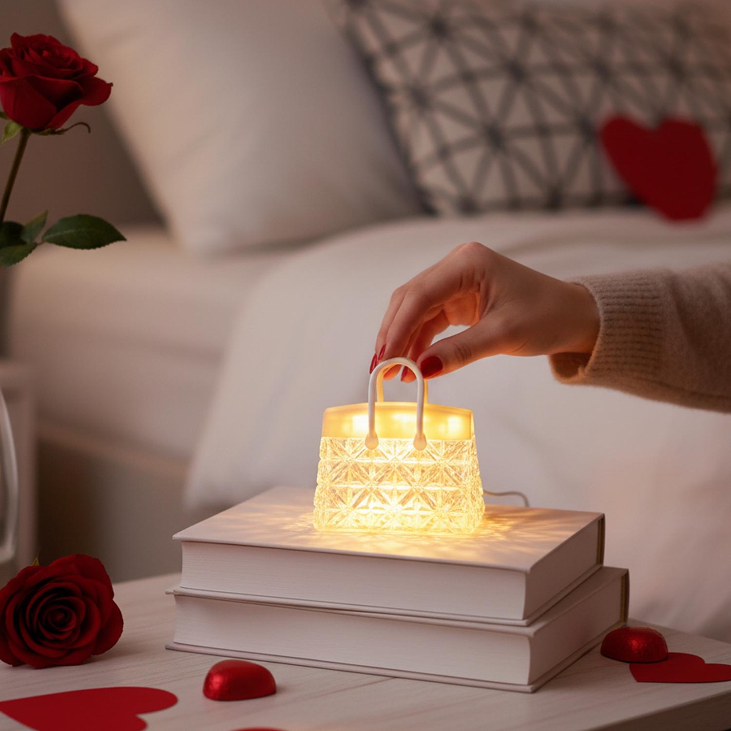 Crystal Transparent Handbag Night Light, Creative Desktop Decoration Gift, Eco-Friendly Ps Material, Battery Powered, Perfect for Girls' Bedroom Nightlight