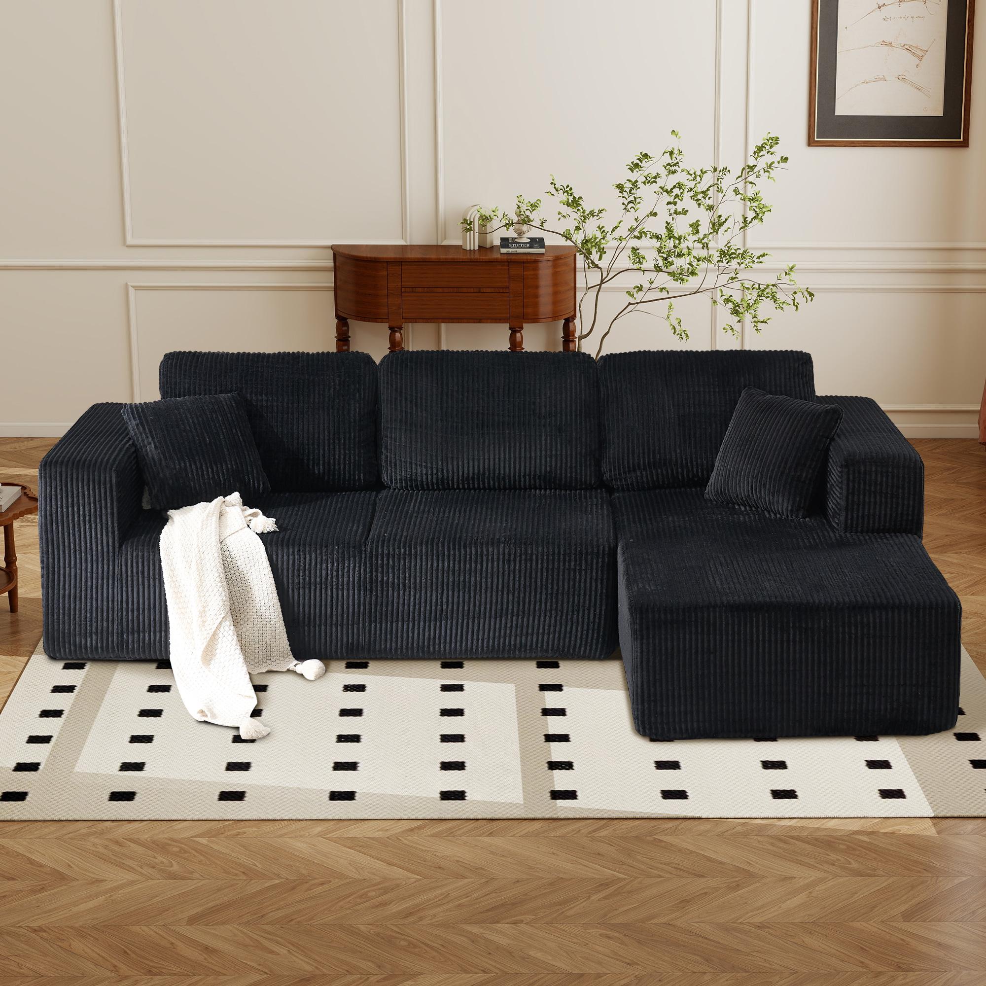 [HolidayHaul][2 Packages Shipping] Boneless Memory Foam Sectional Sofa, Corduroy Sectional Couches for Living Room, Oversized Comfy Modular Compression Cloud Sleeper Sofa with Deep Seat, No Assembly Required