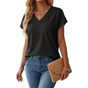 Goddess Wardrobe  Women's V Neck T-Shirts Loose Fit Dolman Sleeve Tops Soft Rayon Casual Summer Tunic for Leggings, Travel, Loungewear