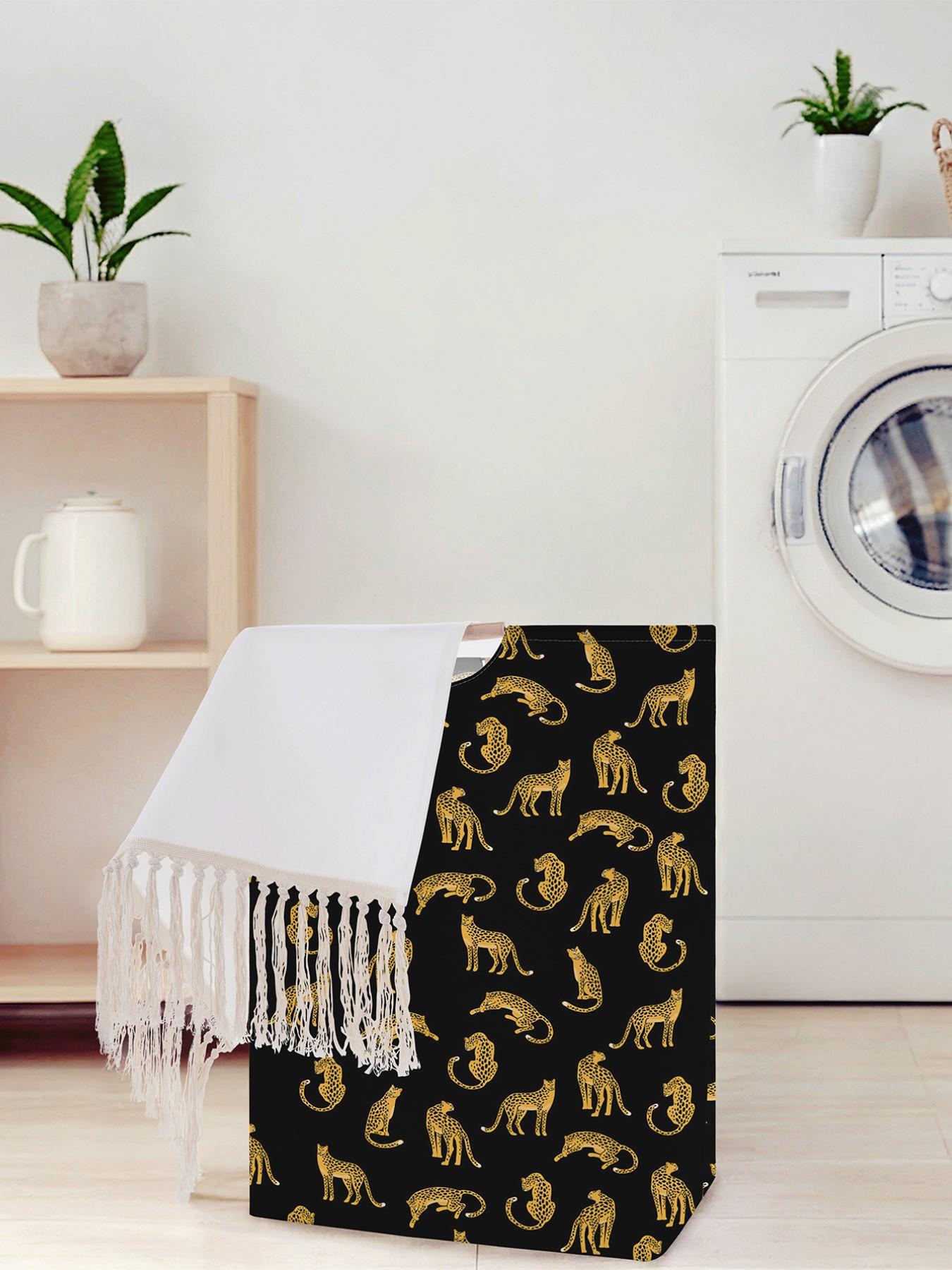 Cheetah Pattern Open Storage Box, Foldable Laundry Basket with Handle, Casual Home Bathroom Organizer, All Seasons Use, Foldable Laundry Hamper