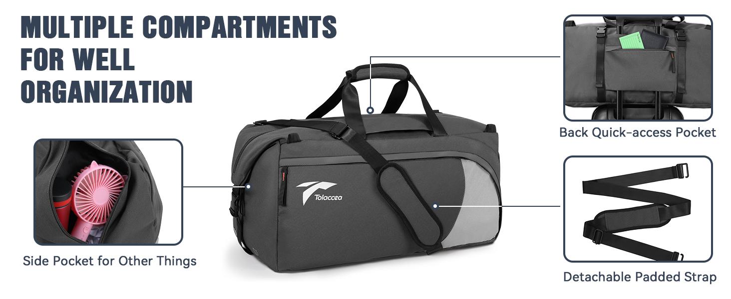 Tolaccea Gym Bag for Men Women, 54L Large Duffle Bag Backpack, Sports Travel Duffel Bag with Shoe Compartment & Wet Pocket, Lightweight Waterproof Carry On Weekender Overnight Workout Bag, Grey new  gymbag unisex travel Lightweight Large