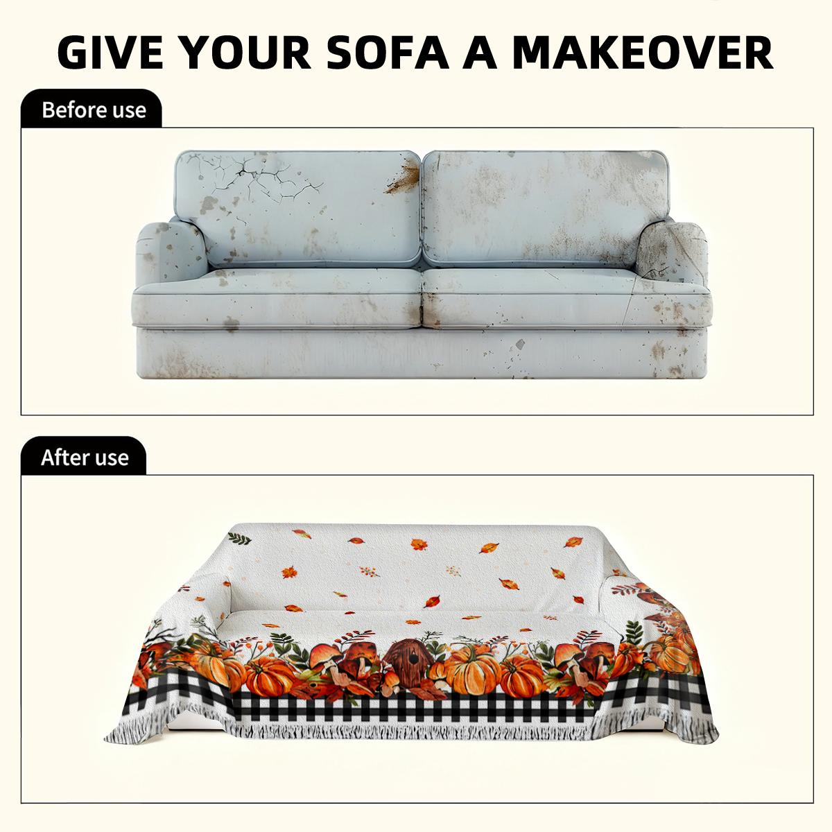 Autumn pumpkin leaf sofa cover machine washable sofa towel suitable for decorating sofas in bedrooms and living rooms throughout the year