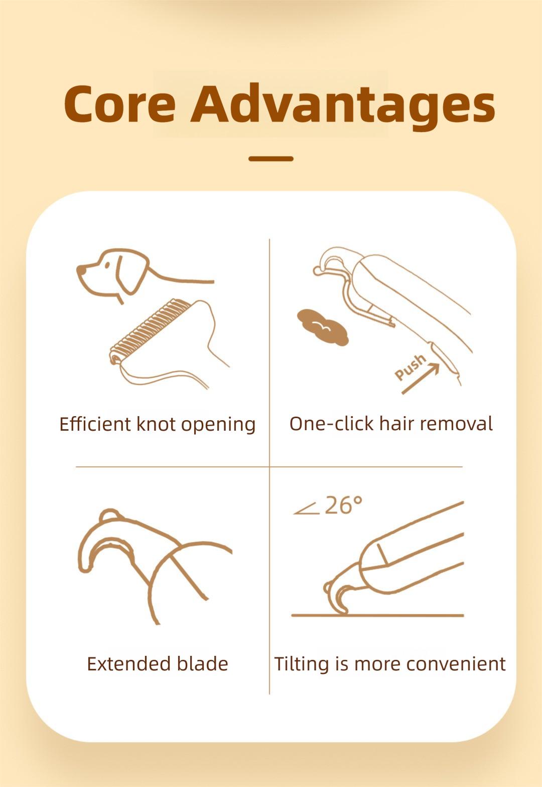 Pet De-matting Comb / Cat Brush - Removes Loose Hair & Undercoat - Grooming & Shedding Tool - One-Touch Self-Cleaning Pet Brush