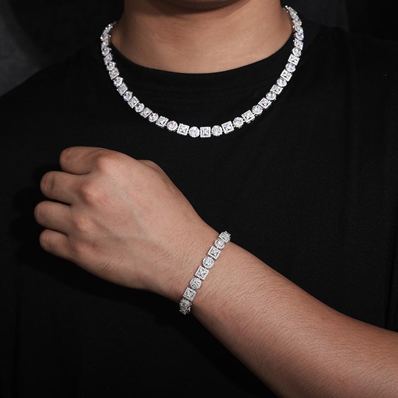 【#BS9250108】8mm 18K Gold-Plated Bracelet with Lab-Grown Moissanite Sparkling Chain Bracelet 100% 925 Sterling Silver