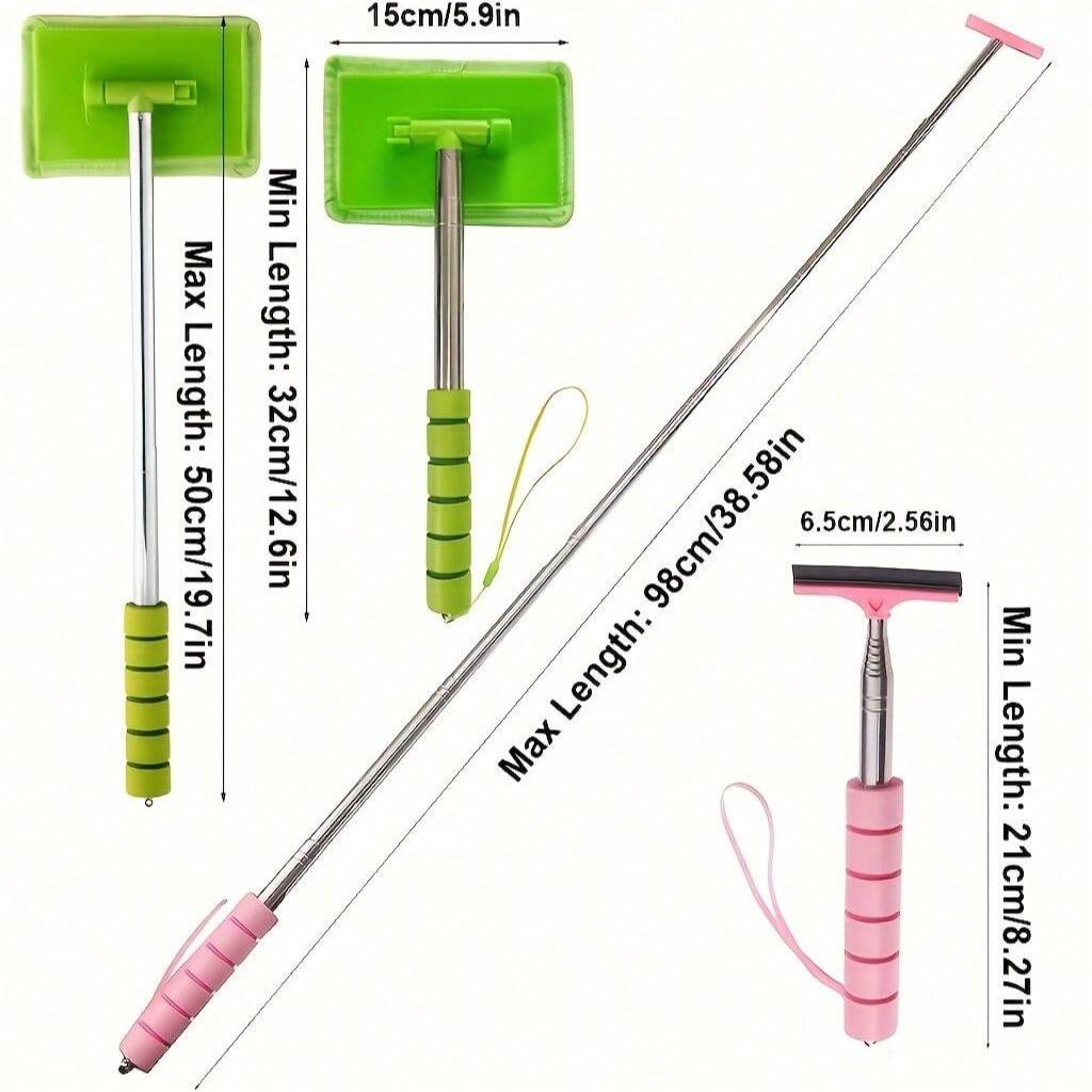 2 Counts Windshield Cleaner Tools, Car Cleaning Kit, Car Squeegee for Windshield with Extendable Handle & Reusable Microfiber Pad, Side Mirror Squeegee, Rear View Mirror Accessories for Rainy and Foggy Weather, Car Detailing Accessories