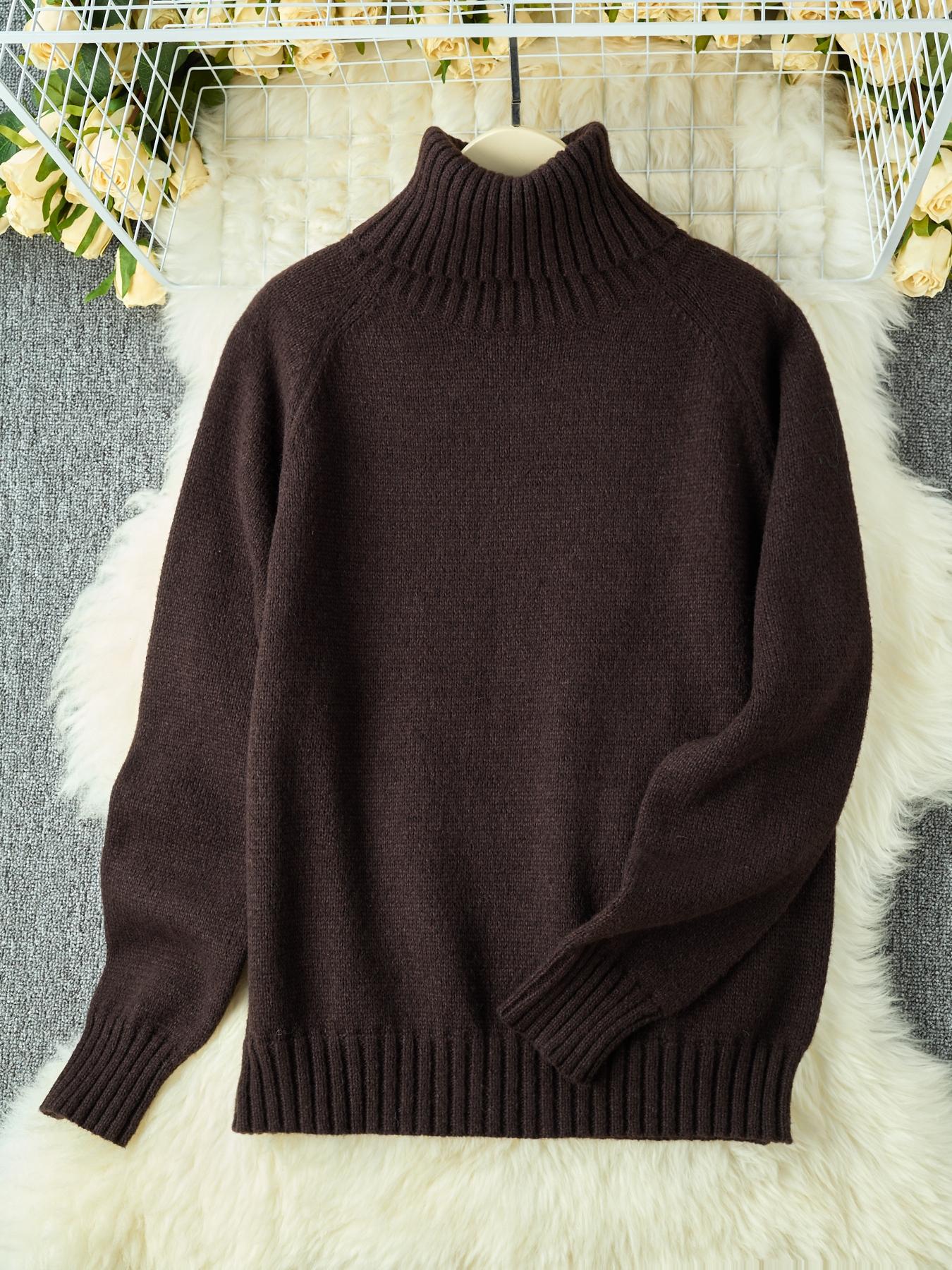 Women's Fitted Long Sleeve High Neck Sweater Knitwear, Casual Style Earth Tone Pullover, Perfect for Fall & Winter, Single Wear or Layering