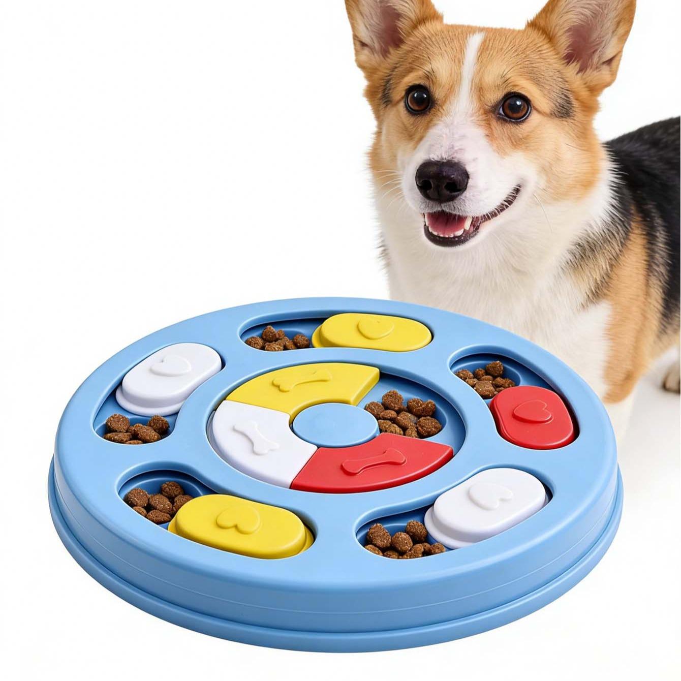 1 Turntable Dog Puzzle Treat Dispenser-Anti-slip Slow Feeder Sniffing Trainer, a Pet Boredom Reliever, Calming and Anxiety Alleviator. Suitable for dog foodfruit puree, and other foods. Featuring an easy-to-clean design, it helps raisepets scientifically