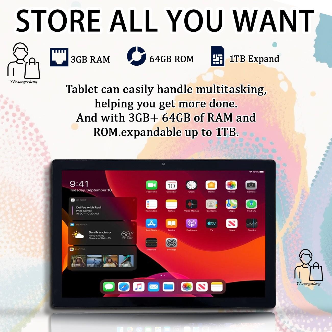 Surprise Gift Alert, 10-Inch HD Screen Android Tablet PC, 5g WiFi Dual Camera, 2-In-1 Tablet, Bluetooth-compatible Keyboard, Mouse, Earphones, silver Color, Tablet With Keyboard