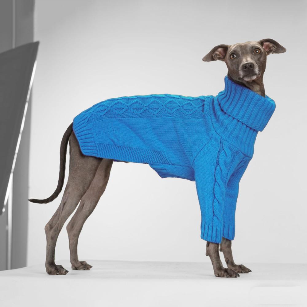 Blue Comfortable High-Neck Dog Sweater Autumn Winter Style Belly Protection Two-Leg Sweater - High-Neck Long Sleeve Knit Pullover, Suitable for Small Medium Large Dogs Whippet Greyhound Beagle Two-Leg Clothing, Spring Autumn Winter Dog Clothes