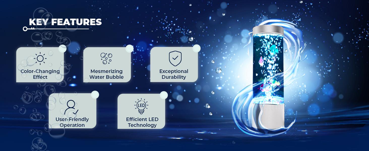 Bubble Fish LED Bubble Lamp - Desktop Sensory Tube-Shape Indoor Nightlight with 7 RGB Colors, Moving Fishes, Artificial Aquarium Tank for Home Decor, Kids Gift