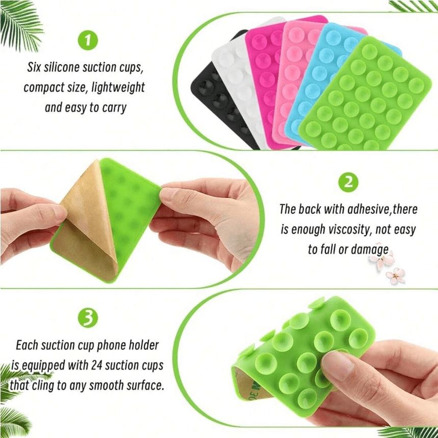 3 Pack Silicone Suction Cup Phone Mount Sticker Strong Adhesion Reusable Washable Stick on Phone Grip Holder Compatible with All Phones Smooth Surfaces