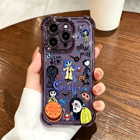Cartoon phone case-a cool, gothic-style, dark Halloween-themed protective case featuring movie characters; a drop-resistant cover suitable for women and teens.