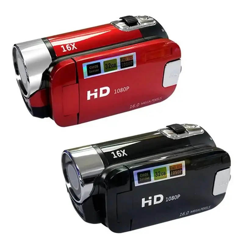 1080P Full HD Point & Shoot Vlog Camera, 16MP Digital DV Camera with 16x Zoom & Night Shooting Capability, Rotatable Screen Recording Red