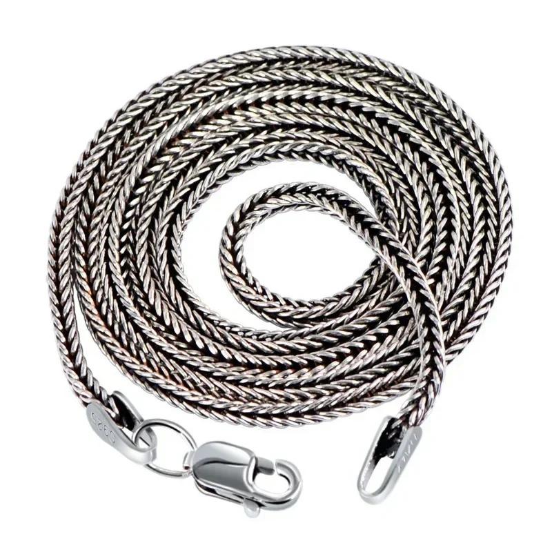 Pure S925 Sterling Silver Bright Classical Chopin Link Weave Fox Tail Pendant Chain Necklace 1.6mm Thick Men Woman Fine Jewelry