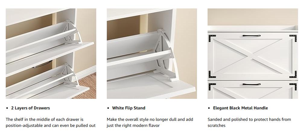 Vabches Shoe Storage Cabinet Freestanding Organizer With Metal Legs For Entryway