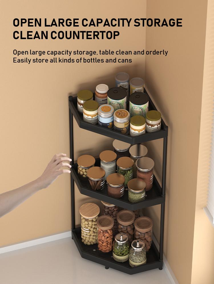 Kitchen Storage Rack, Space-Saving Corner Shelf, 2/3 Layer Standing Organizer, Ideal for Kitchen Utensils & Spices, Durable Design, Home Organizer Hook