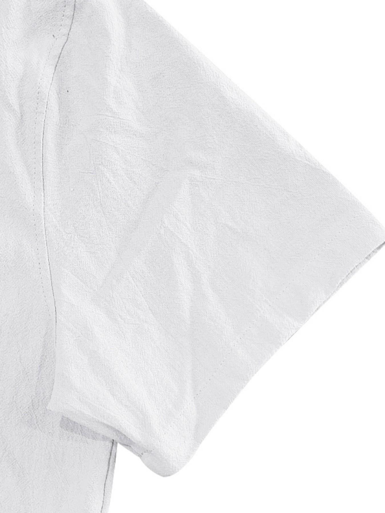 American Style Men's Hawaiian Linen Breathable Henley Neck Casual Short Sleeve Shirt, Summer Fashion, Comfortable and Stylish