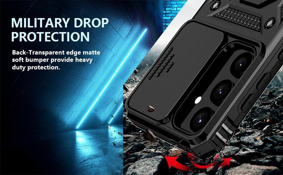 for Samsung Galaxy S25 Plus Case with Slide Camera Cover HD Screen Protector [Military Grade Drop Tested] Magnetic Ring Holder Kickstand Protective Phone Case for Samsung Galaxy S25+ Plus 2025, Black