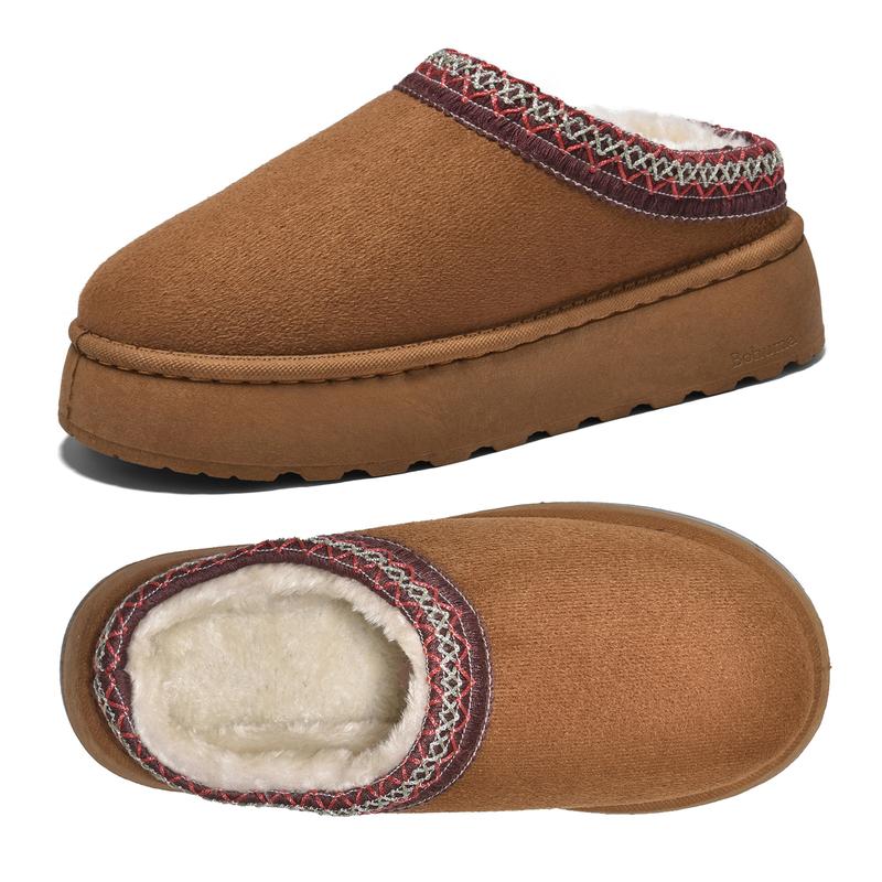 Women's Platform Slippers Faux Leather Suede Fuzzy Cozy Slip-on Snow Boots Winter Warm Comfy Outdoor Indoor