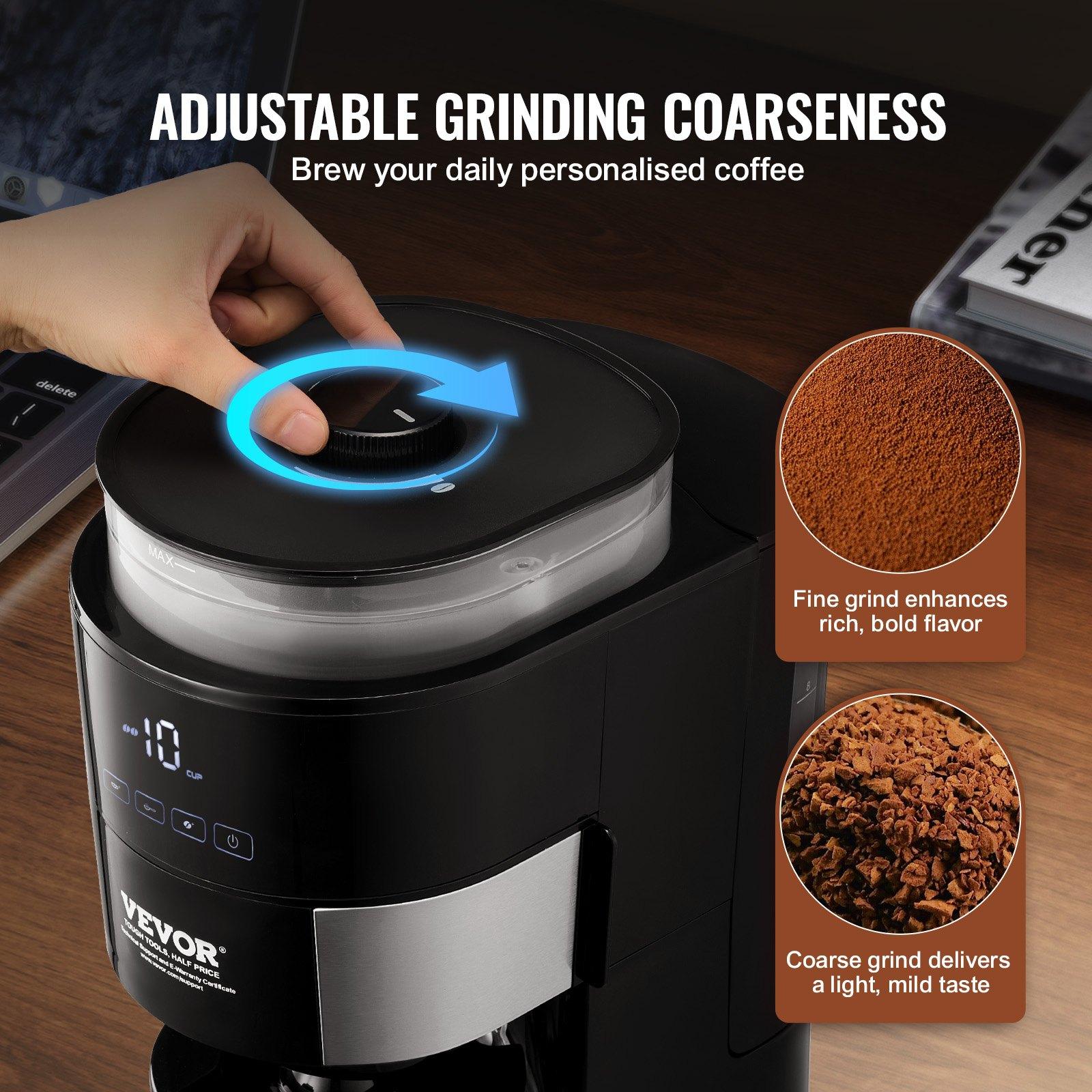 VEVOR Coffee Maker with Grinder, 10 Cup Coffee Machine, Grind and Brew Coffee Maker with 3 Brew Strength Control, Drip Coffee Maker with Adjustable Grinding Coarseness, for Home Office Restaurant VEVOR Coffee Maker with Grinder, 10 Cup Coffee Machine, Grind and Brew Coffee Maker with 3 Brew Strength Control, Drip Coffee Maker with Adjustable Grinding Coarseness, for Home Office Restaurant