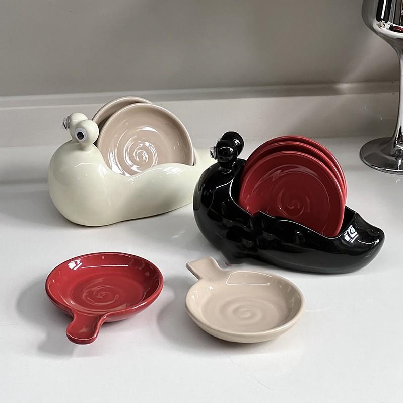 Cute Snail Ceramic Dipping Dish Set, 5-Piece Includes Storage Box, Perfect for Table or Coffee Table Snacks Desserts Candies