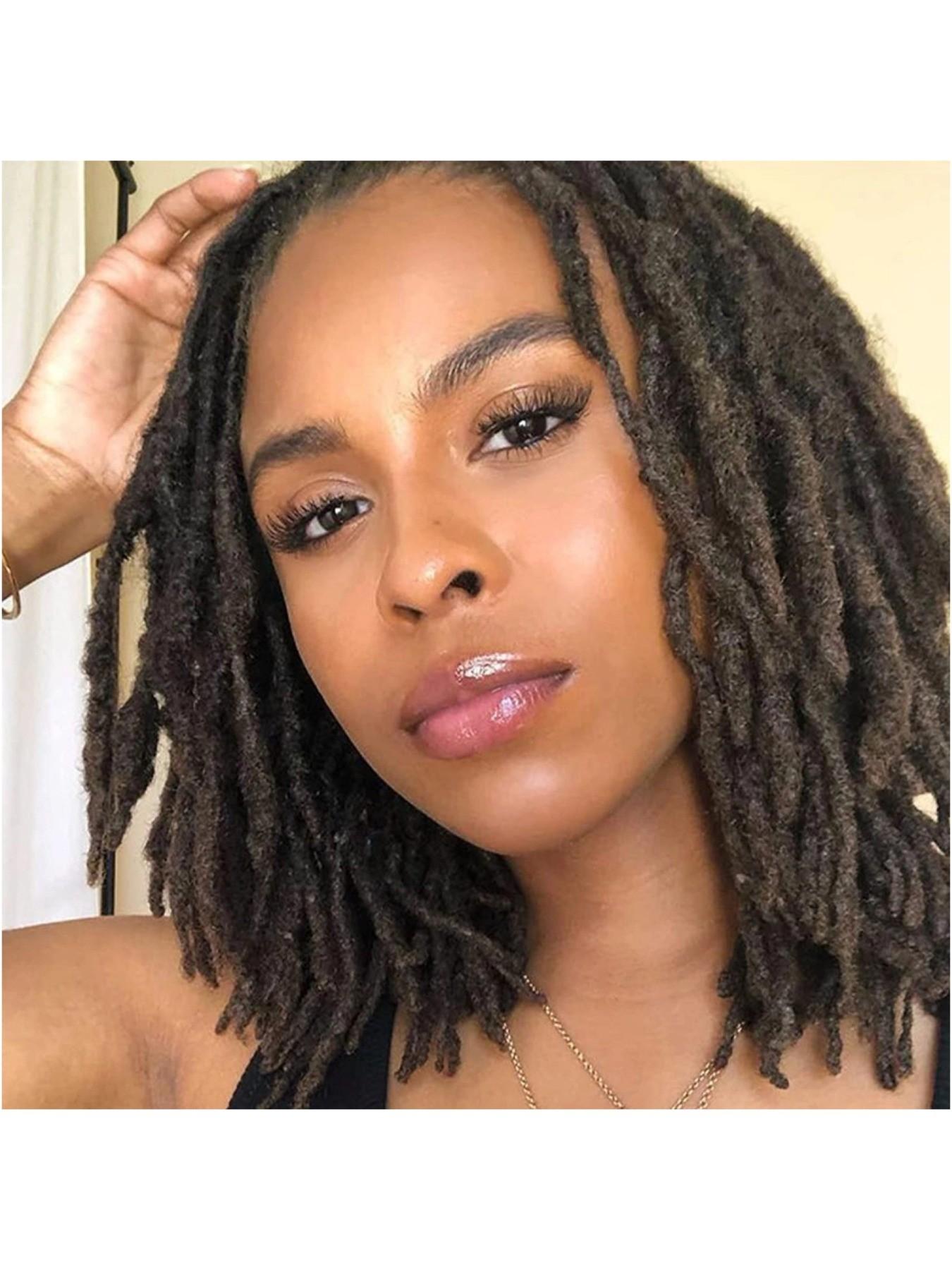 Dreadlock Extensions Human Hair 0.6cm Width 4-16 Inch 10-100 Strands, 100% Human Hair Loc Extensions for Men/Women, Can be Dyed Soft Dreads, 1B