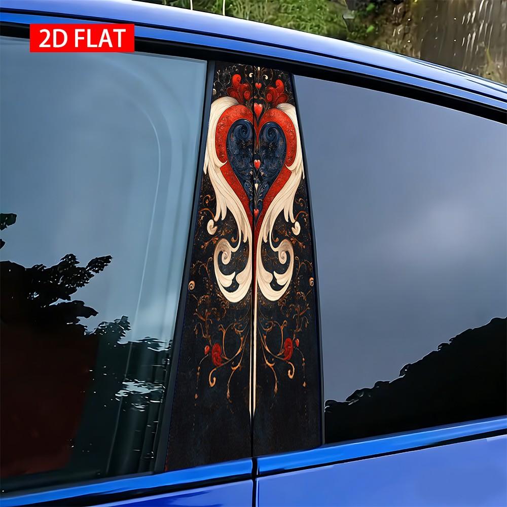 2Pcs Gothic Heart Pattern Car B-Pillar Sticker, PVC Self-Adhesive Decorative Sticker, Waterproof Scratch-Resistant, Perfect For Car Exterior Decoration, Auto Exterior Accessory