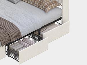 FUSOU RGB Light Storage Headboard Bed Frame with Charging Station [FRAME ONLY NO MATTRESS]Upholstered Bed Frame with 4 Drawers and 2-Tier Storage Headboard, Noise Free, Easy Assembly, Wooden Slats Support, No Box Spring Needed, Beige,Queen Size, King Size