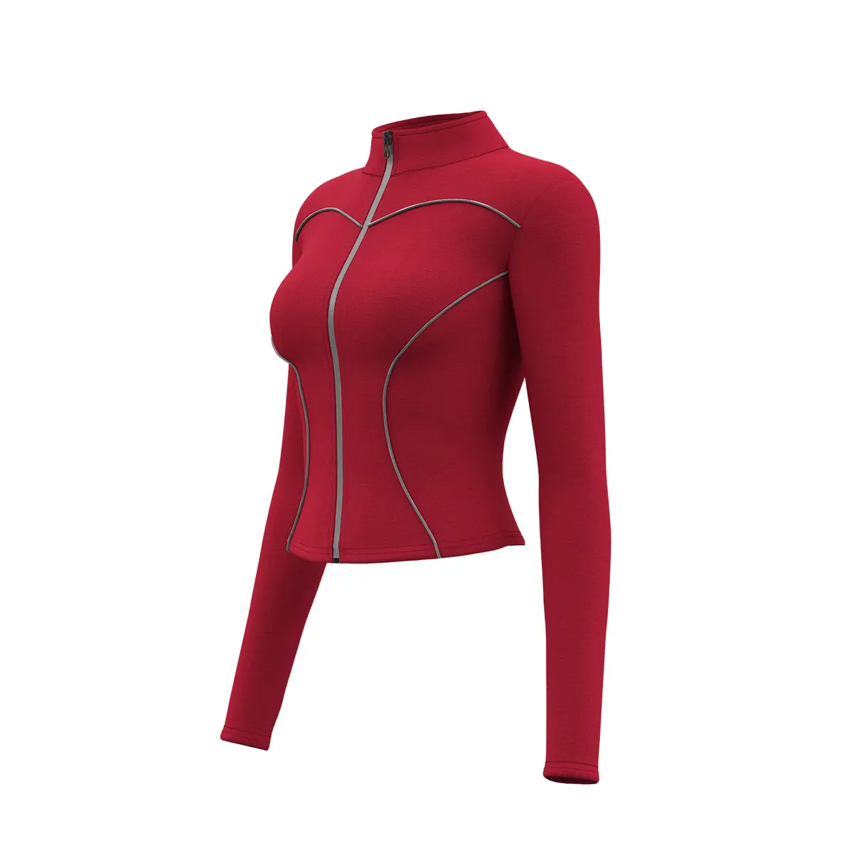 Women Cropped Zip Up Athletic Jacket, Stand Collar Long Sleeve Quick Dry Reflective Workout Top, Fitted Yoga Running Jacket for Night Outdoor Sports