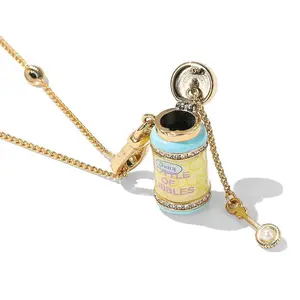 Vibecharm Retro Mini Bubble Bottle Locket Necklace - Openable Enamel Metal Pendant with Tiny Spoon, DIY Bag Chain/Keychain, Funky Charm Dangle Accessory, Childhood Memory Gift, Bubble Necklaces