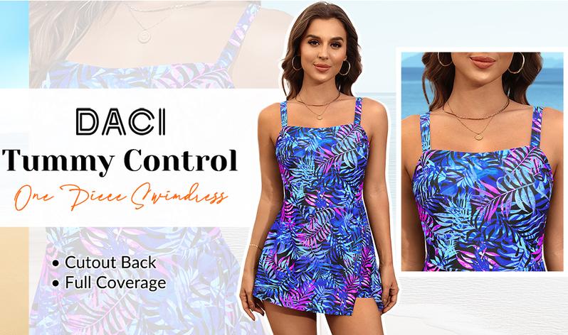 Daci Women's One Piece Swimdress - Tummy Control Swimsuit Full Coverage Modest Skirted Bathing Suit with Pockets 2026
