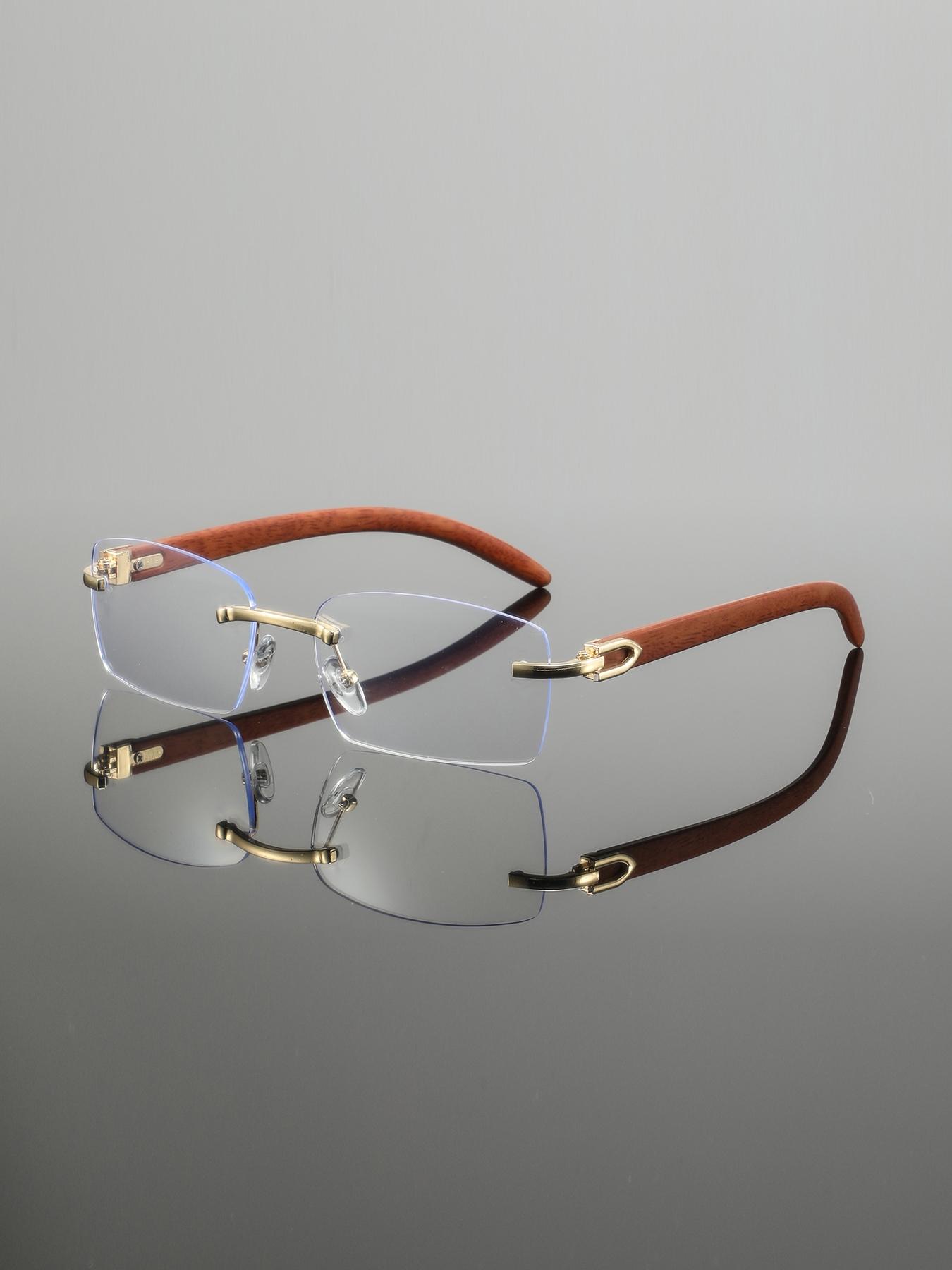 Men's Rimless Square Metal Glasses, Elegant Retro Design, High-End Lightweight Luxury Eyewear, Casual Fashion Accessory for Everyday Use