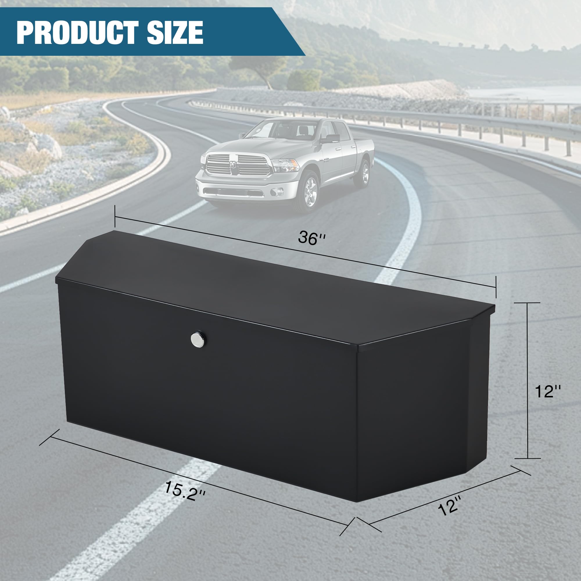 36'' Steel Trailer Tongue Box, 36"x12"x12" Heavy Duty Storage With Lock and Keys, Utility Truck Tool Box Storage Organizer, Tool Chest for Pickup Truck Bed, RV