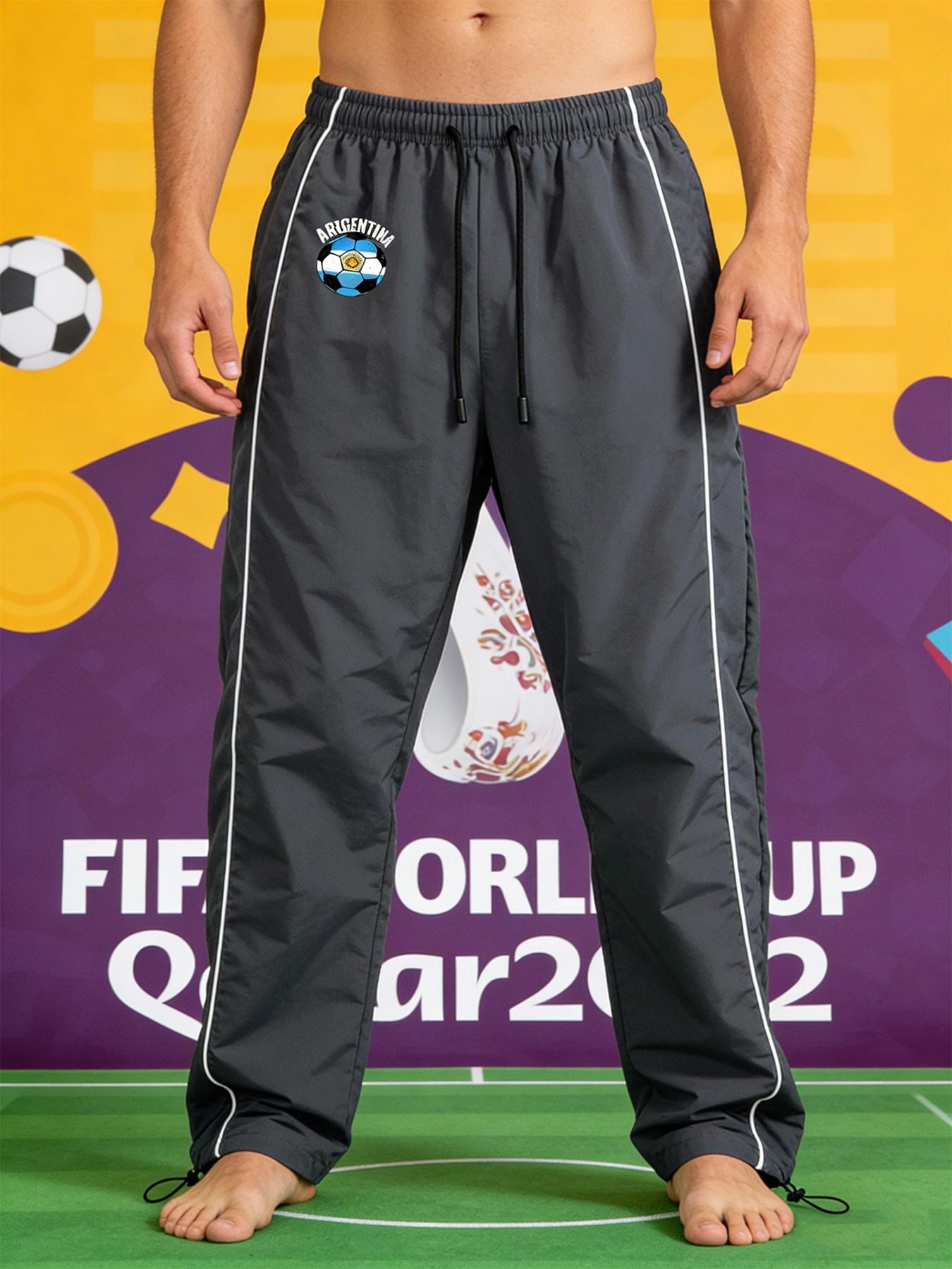 Men's Baggy Y2K Streetwear Side Stripe Joggers Soccer Graphic Track Pants with Adjustable Toggle Hem for Running Training Outdoor Football Sport Trousers