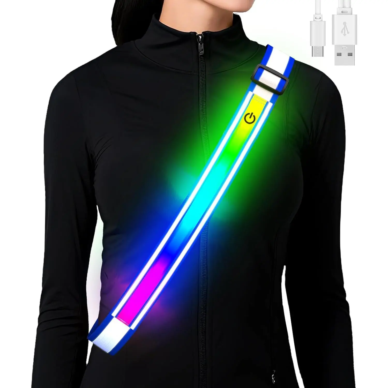 Reflective Sash Gear for Walking at Night,Flashing LED Reflective Belt Safety Lights for Walkers Night  Walking Biking Running,High Visibility Rechargeable With Wear 2 Ways for Men Women