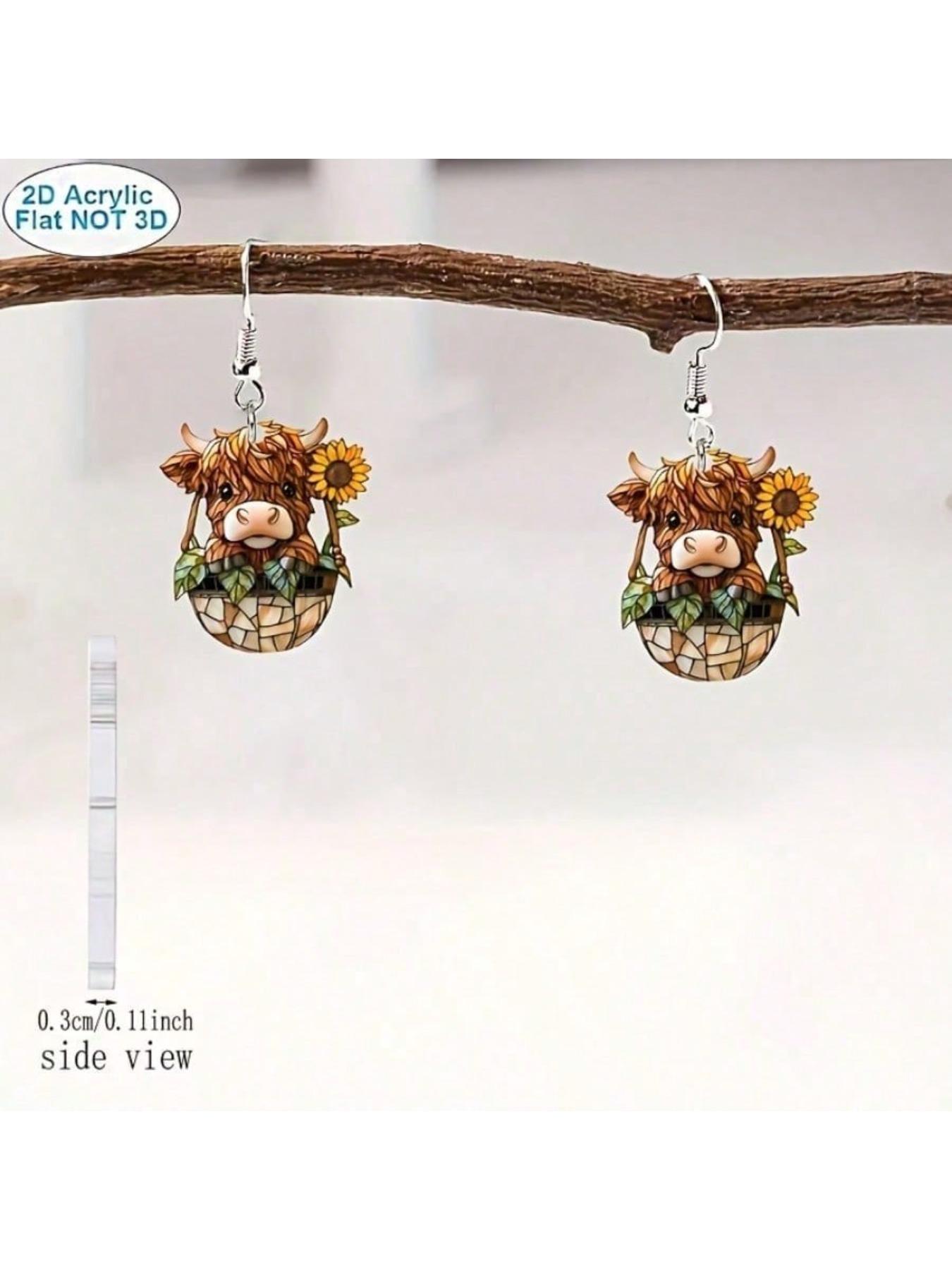 1 pair of rural cow printed acrylic earrings - lightweight and versatile, suitable for daily use and parties, cute earrings