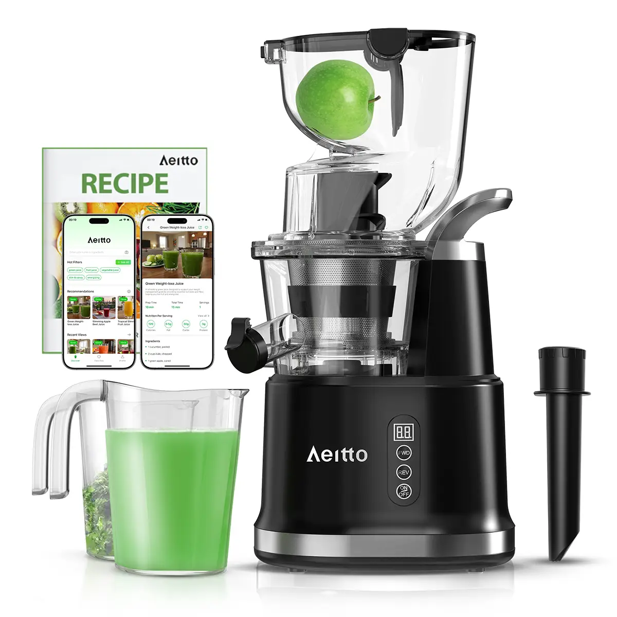 Aeitto Cold Press Juicer, Whole Vertical Juicer, Slow Masticating Juicer Machines, with Big Wide 83mm Chute, Cold Press Juicer for Whole Fruits and Ve