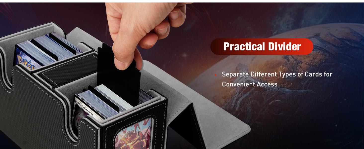 MTG Deck Box, Commander Deck Case Fits 200+ Double-Sleeved Cards, Magnetic Leather Card Storage Box with 2 Commander Display & 4Dividers & Dice Tray Fit YuGiOh TCG CCG Magic Cards, Black+Blue