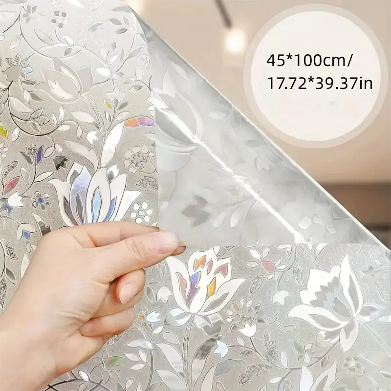 Elegant Tulip Floral Privacy Window Film, Self-Adhesive No Glue, Transparent Non-Sensitive Floral Design Decorative Glass Sticker, Easy Peel & Stick, Office Living Room Decorative Stickers, Floral Pattern Sticker