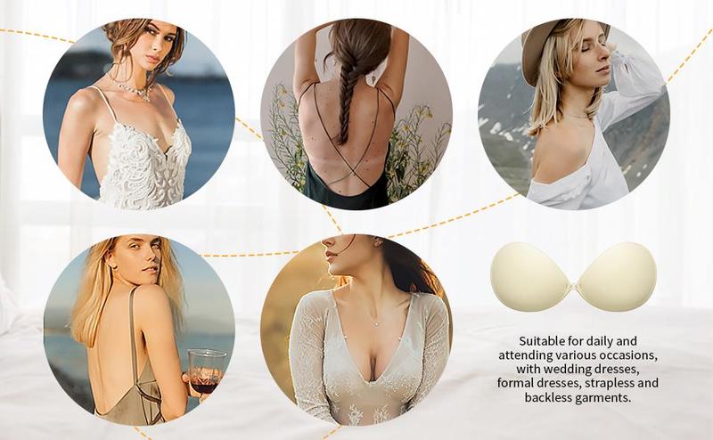 Wingslove Invisible Adhesive Sticky Bra Silicone Push up Strapless Bra for Backless Dress with Nipple Covers