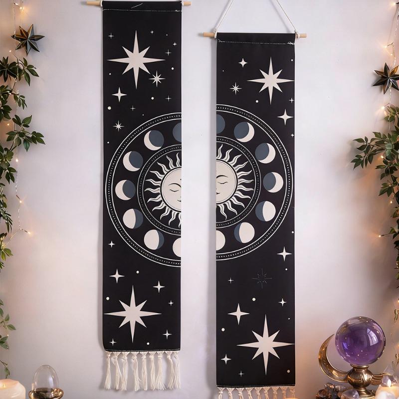 Bohemian creative print pattern fringed craft tapestry minimalist studio living room background wall decoration