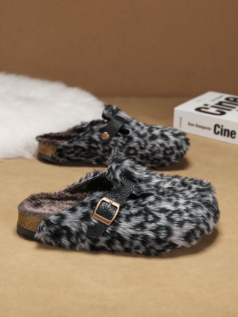 Women Men High-Quality Faux Fur, Classic Animal Pattern, Wide Fit Leopard Design, Perfect Holiday Gift, Warm Winter Shoes, Slip On Clog