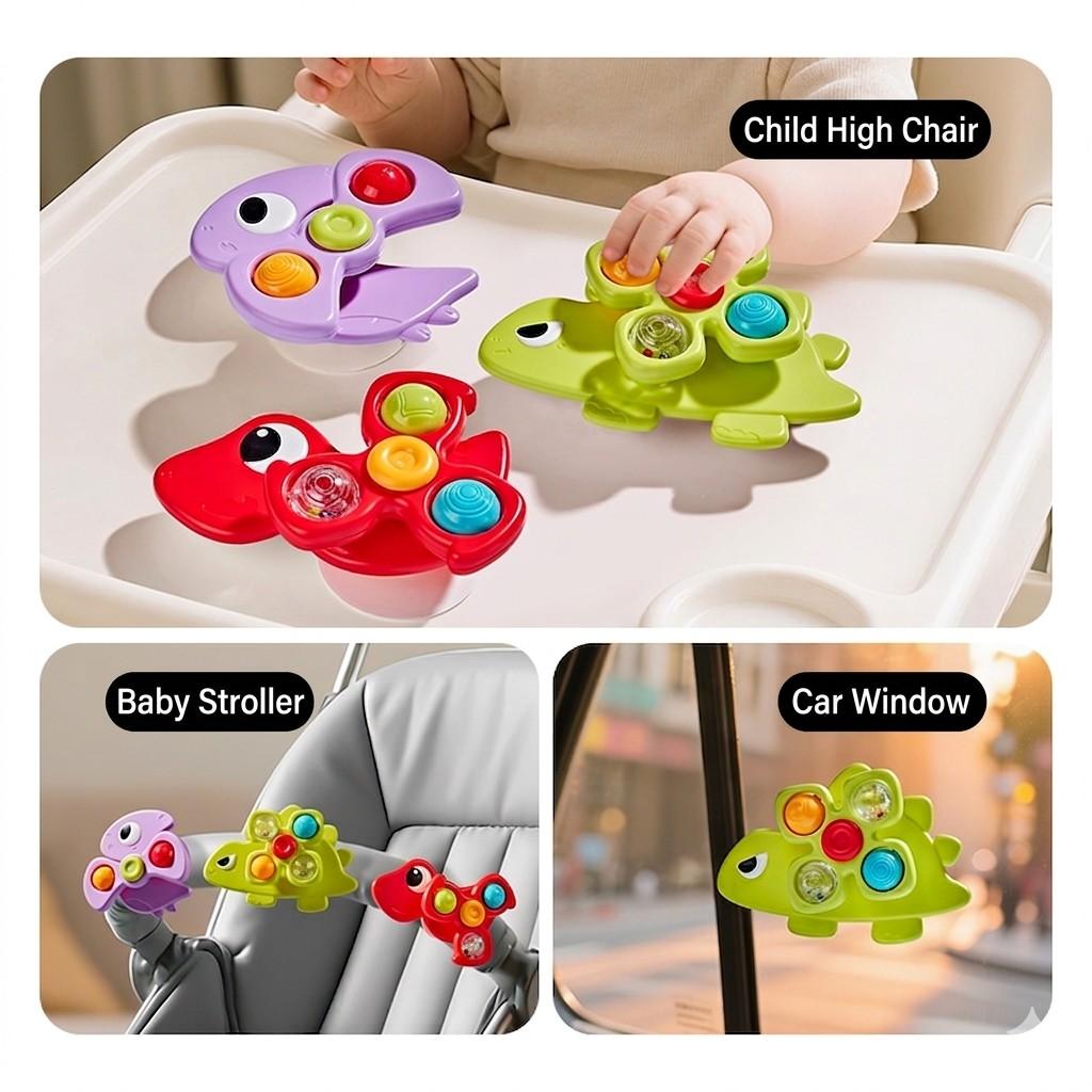 Suction Cup Spinner Toys - 3PCS Set | STEM Sensory Toddler Fidget Spinners for High Chair and Stroller | Interactive Travel Toys for Car Window and Table | Fine Motor Skills Early Development Gift for Baby Boys Girls