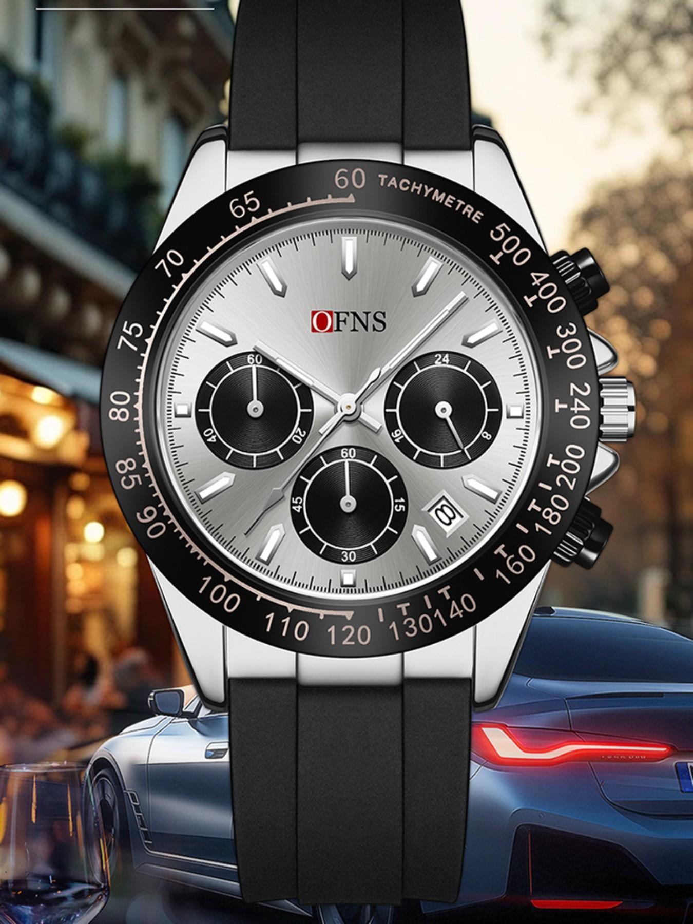 OFNS Quartz Watch, Waterproof Sport Three Eyes Six Hands Calendar, Men's Business Casual Night Light Fashion, Unisex Round Analog Face