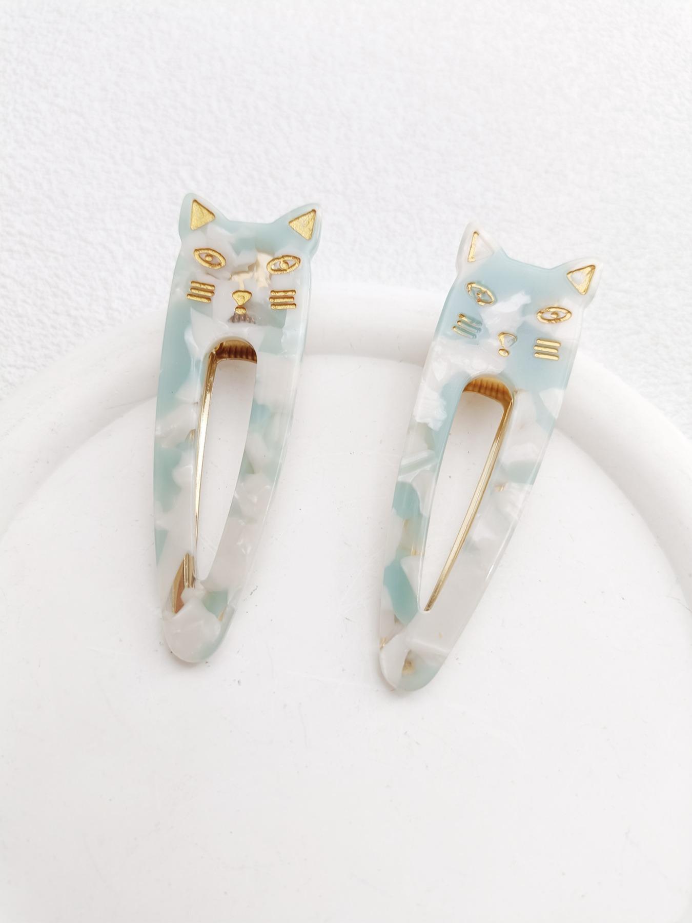 2PCS 7.3cm Cat Acetate Metal Hair Clips - Cute Cat Shape, High-Quality, Durable, Easy to Wear, Hair-Friendly for Daily Use at Work, School, or Dates