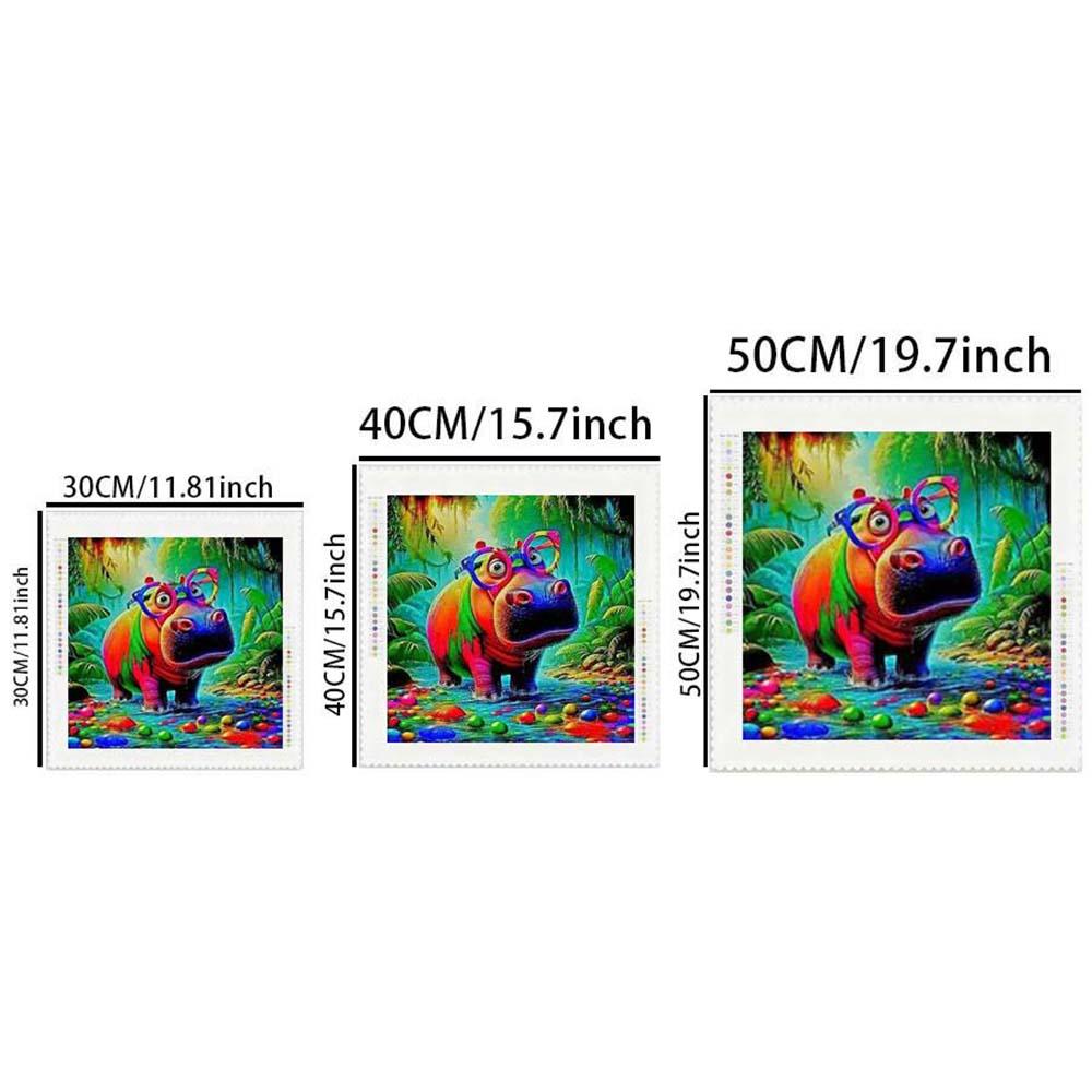 DIY 5D Flocking Cloth Diamond Painting Kit, AB Drill, Fairy Dust Drill, Crystal Drill, Hippo, Colorful, Tropical Diamond Embroidery, Special Craft Art Kit, Wall Decor, Gift for Family, Lover, Friends