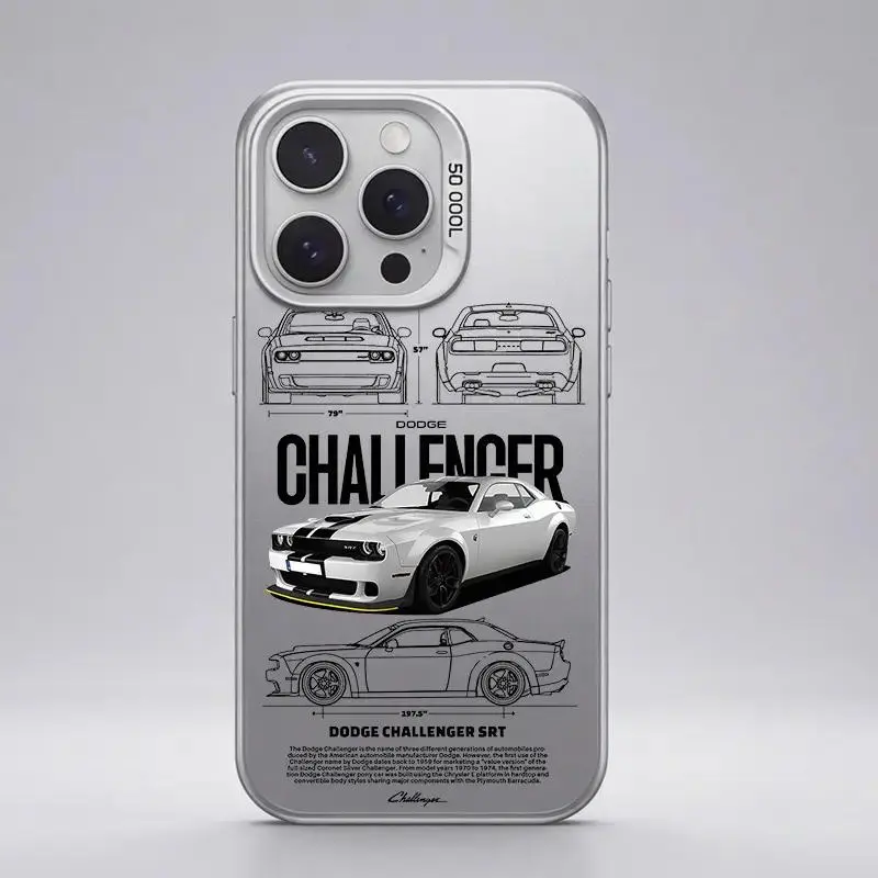 Dodge Challenger pattern Aesthetic Pattern IMD Casing For iphone 17 16 15 14 13 12 11 X XS PRO MAX SAMSUNG GALAXY S21 S22 S23 S24 S25 S26 FE ULTRA PLUS Gradient Hard TPU PET PC Black Silver Gift Shockproof Luxury Protector Phone Cases Cover, Smartphone, H