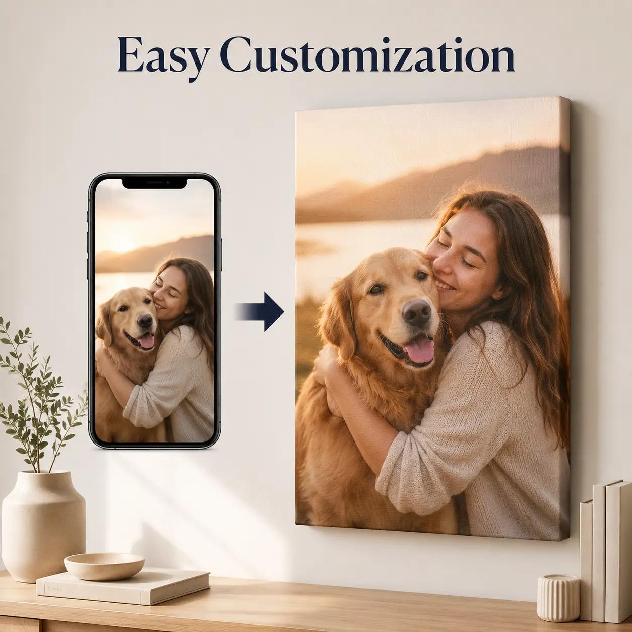 Personalized Dog & Owner Photo Canvas Wall Art, Pet Portrait Poster Print, Upload Photo Wall Decor, Bedroom Living Room Entryway Office Decor, Aesthetic Poster Print, Pet Lover Gift, Unframed Canvas Poster or Framed Canvas Wrap